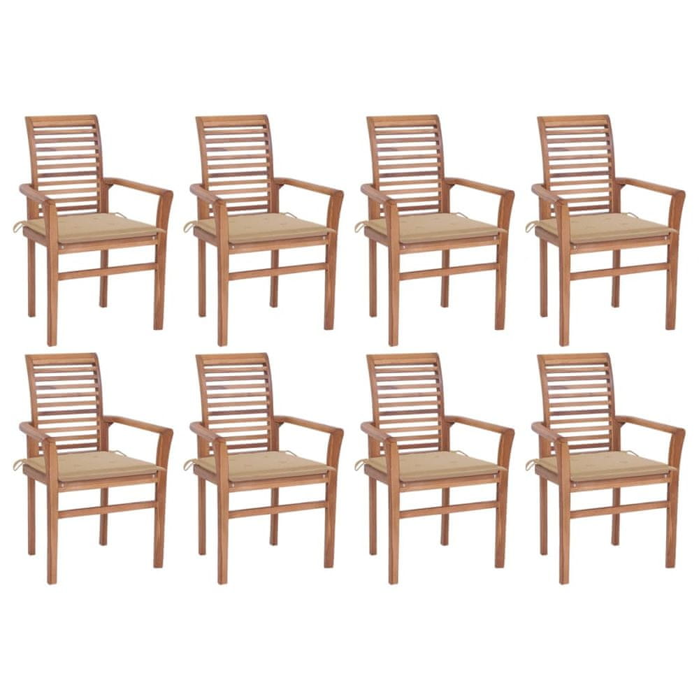 Petromila vidaXL Jedálenské stoličky 8 ks béžové podložky tíkový masív